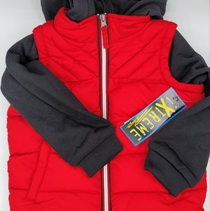 Xtreme- (NWT) Boys Red & Black Puff Hoodie Vest Jacket With Zipper & Pocket